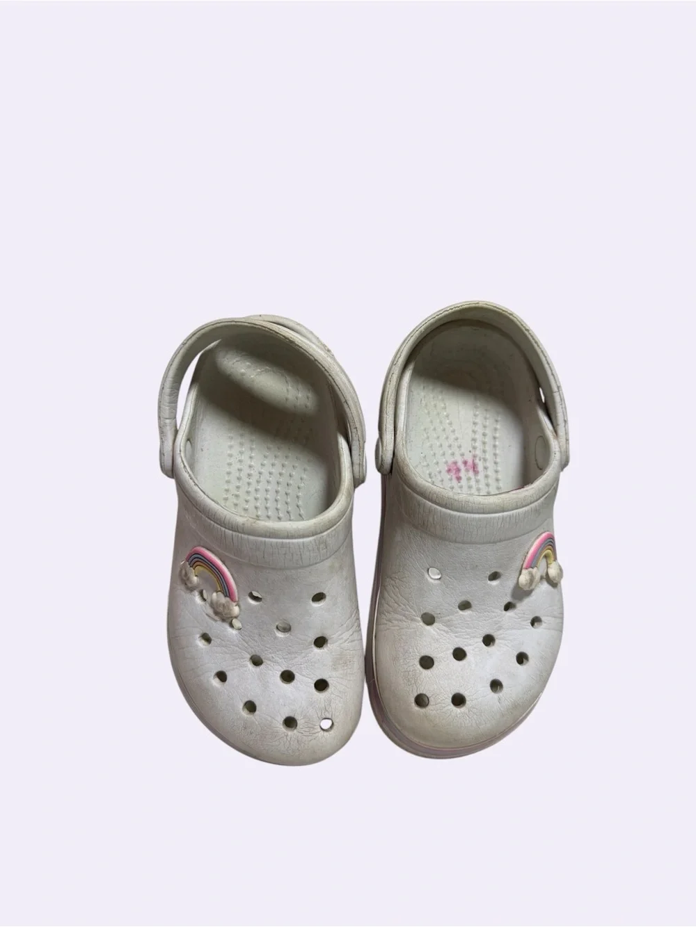 Kids White Croc Clog Sandals with Rainbow Accent size 9